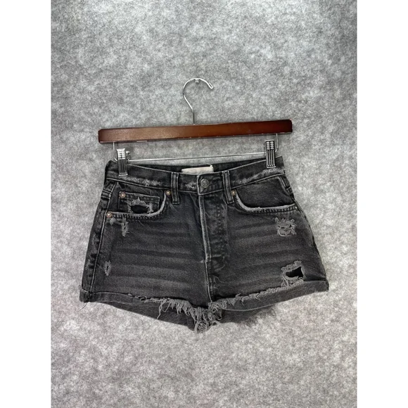 We The Free Shorts Womens 24 Black Distressed Denim Cutoff High Rise Raw Hem - Picture 1 of 11
